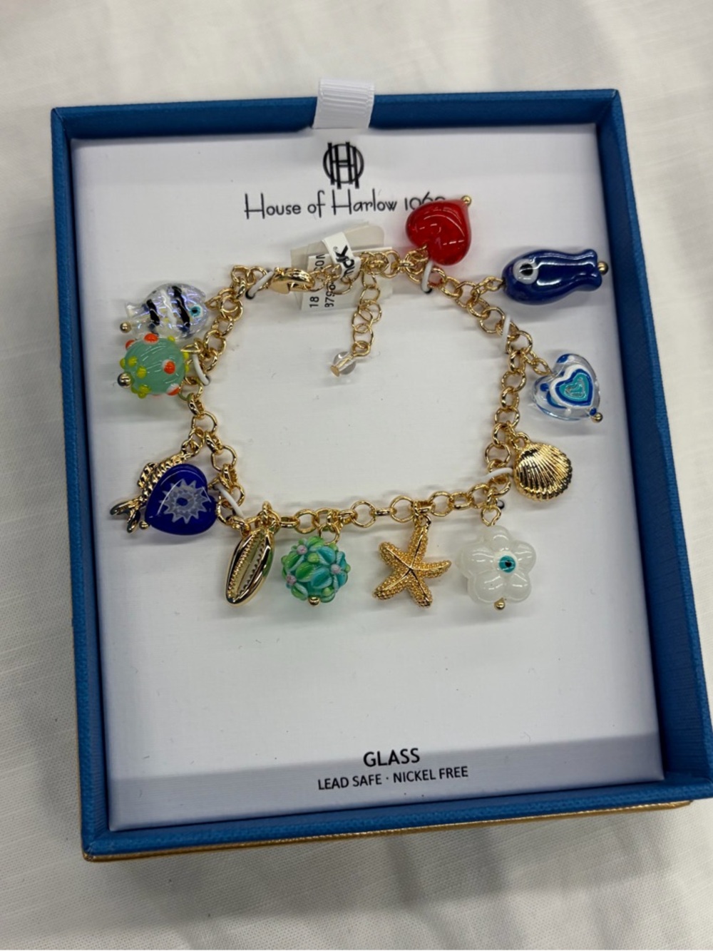 NWT ⚜️🐚⚜️ House of Harlow 1960 Natural Shells & Glass Bead Charm Link Bracelet - Picture 6 of 6